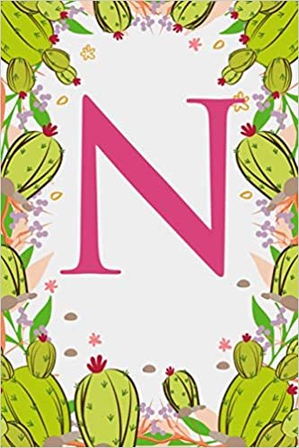 N: Letter N Monogram Initials Green Floral Cactus Notebook & Journal indir