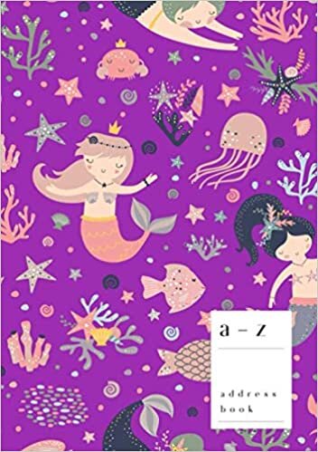 indir A-Z Address Book: B5 Medium Notebook for Contact and Birthday | Journal with Alphabet Index | Cute Mermaid Sea Creature Cover Design | Purple