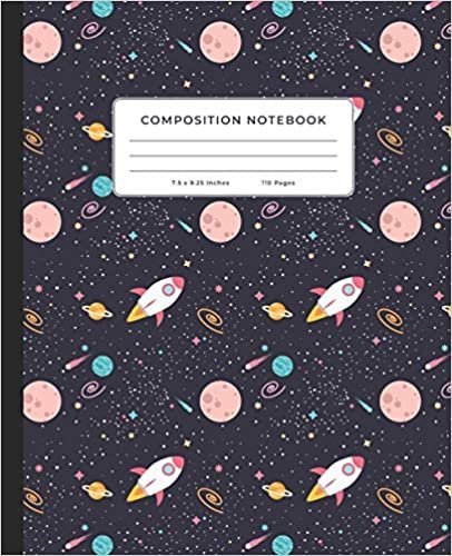 Composition Notebook: Outer Space, Shooting Stars, Planets, Rockets, Astronomy, Cosmology 7.5" x 9.25", Wide Ruled, 110 Pages