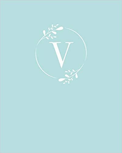 indir V: 110 Dot-Grid Pages | Light Blue Monogram Journal and Notebook with a Simple Vintage Floral Design | Personalized Initial Letter Journal | Monogramed Composition Notebook