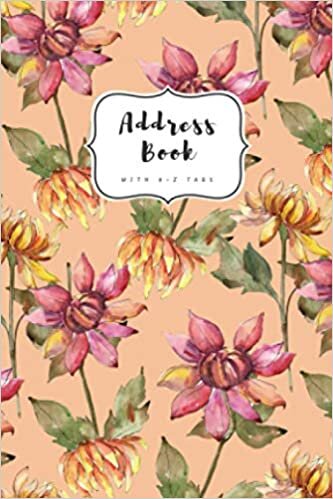 indir Address Book with A-Z Tabs: 4x6 Contact Journal Mini | Alphabetical Index | Watercolor Botanical Aster Flower Design Orange