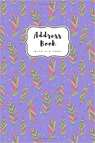 Address Book with A-Z Tabs: 4x6 Contact Journal Mini | Alphabetical Index | Ethnic Feather Pattern Design Blue-Violet indir