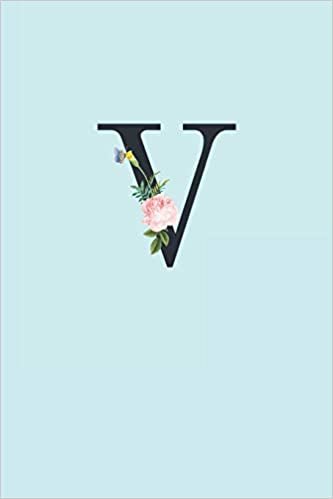V: 110 College-Ruled Pages (6 x 9) | Light Blue Monogram Journal and Notebook with a Simple Floral Emblem | Personalized Initial Letter Journal | Monogramed Composition Notebook indir