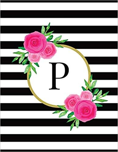 indir Black and White Striped Pink Floral Monogram Journal with Letter P