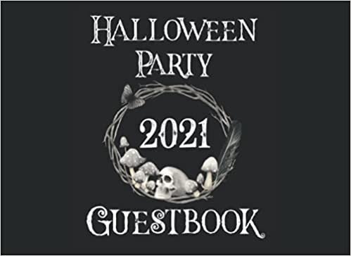 Halloween Party 2021 Guestbook: Guest ledger with creepy witch wreath bookcover indir