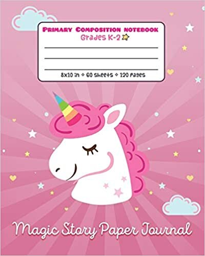 indir Magic Story Paper Journal Primary Composition Notebook Grades K-2: Picture drawing and Dash Mid Line hand writing paper - Stars Unicorn Design (Primary Composition Journal Unicorn)