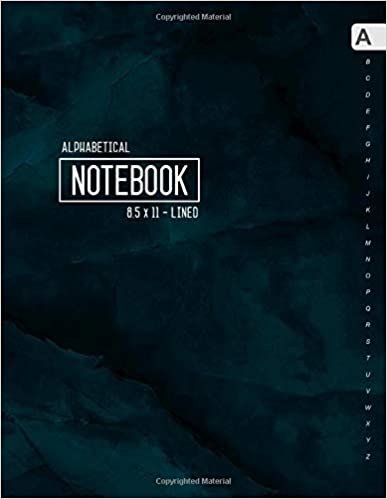 Alphabetical Notebook 8.5 x 11: Large Lined-Journal Organizer with A-Z Tabs Printed | Marble Teal Black Design indir