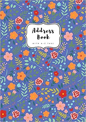Address Book with A-Z Tabs: B6 Contact Journal Small | Alphabetical Index | Colorful Mini Floral Design Blue
