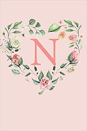 indir N: A Soft Pink Floral Heart Wreath Monogram Sketchbook | 110 Sketchbook Pages (6 x 9) | Floral Watercolor Monogram Sketch Notebook | Personalized Initial Letter Journal | Monogramed Sketchbook