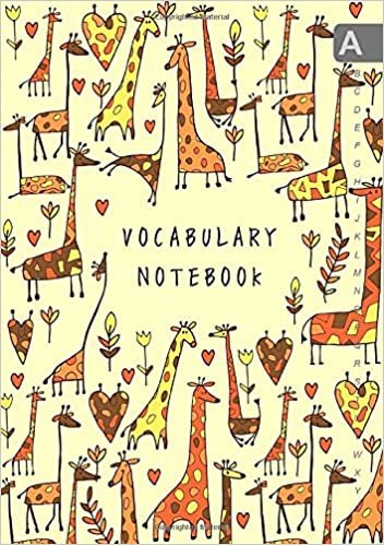 indir Vocabulary Notebook: A5 Notebook 3 Columns Medium | A-Z Alphabetical Sections | Funny Drawing Giraffe Design Yellow