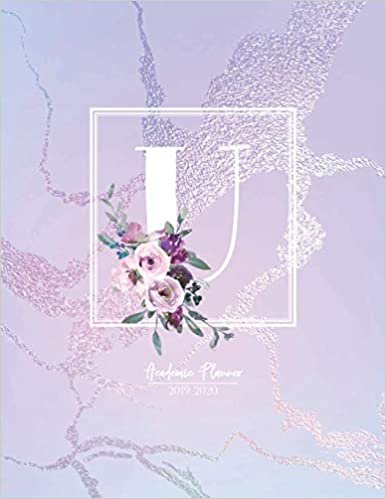 indir Academic Planner 2019-2020: Purple Pink and Blue Matte Iridescent with Flowers Monogram Letter U Academic Planner July 2019 - June 2020 for Students, Moms and Teachers (School and College)