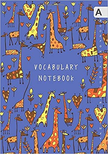 indir Vocabulary Notebook: A5 Notebook 3 Columns Medium | A-Z Alphabetical Sections | Funny Drawing Giraffe Design Blue