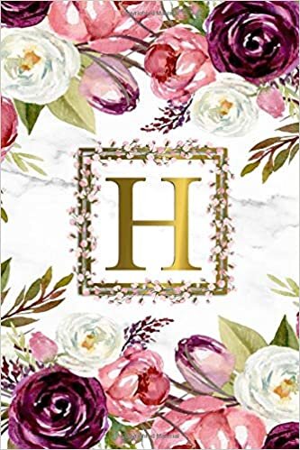 indir H: Pretty Monogram Initial H Wide Ruled Notebook for Women, Girls &amp; School - Personalized Blank Wide Lined Journal &amp; Diary - Watercolor Floral &amp; Grey Marble Print