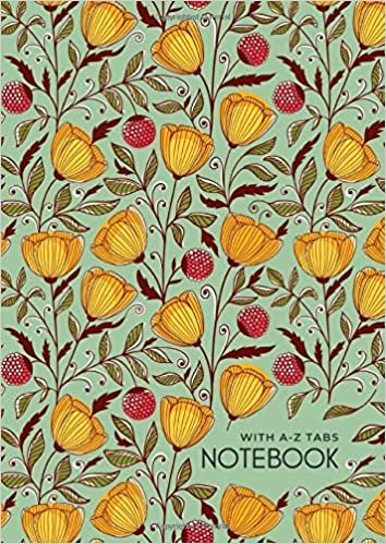 Notebook with A-Z Tabs: A4 Lined-Journal Organizer Large with Alphabetical Sections Printed | Drawing Flower Berry Design Green indir