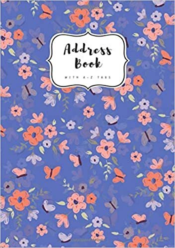 Address Book with A-Z Tabs: B5 Contact Journal Medium | Alphabetical Index | Large Print | Little Flower Butterfly Design Blue indir