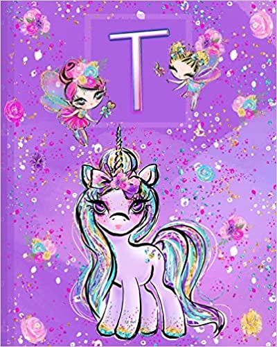 indir T: Unicorn Composition Notebook Wide Ruled | Monogrammed Initial T
