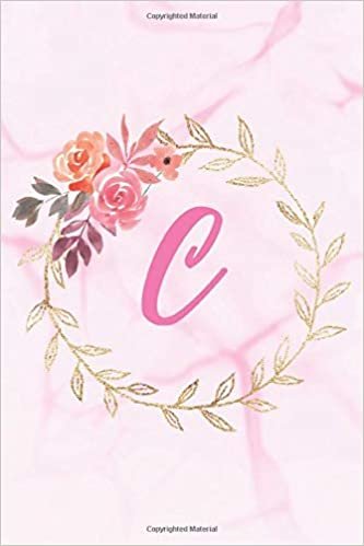 indir C: Floral Personalized Initial C Monogram Pink Floral Marble Texture Notebook Journal Gift for Women, Girls and School Wide Rule 120 Lined Pages,Sof Cover