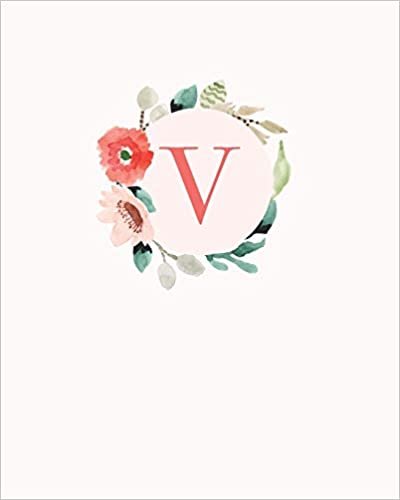 indir V: 110 Dot-Grid Pages | Monogram Journal and Notebook with a Classic Light Pink Background of Vintage Floral Roses in a Watercolor Design | ... Journal | Monogramed Composition Notebook