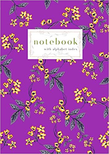 indir Notebook with Alphabet Index: A4 Large Ruled-Journal with A-Z Alphabetical Labels | Vintage Flower Leaf Cover Design | Purple