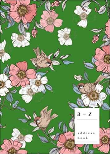 indir A-Z Address Book: B6 Small Contact Notebook | Journal with Alphabet Index | Rose Flower Sparrow Bird Cover Design | Green