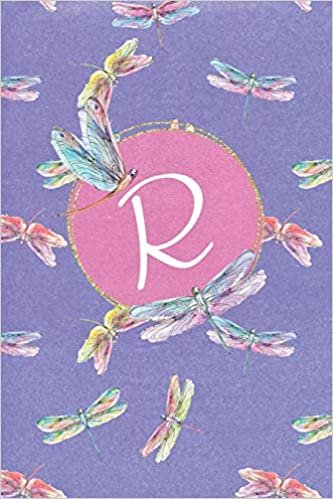 R: Dragonfly Journal, personalized monogram initial R blank lined notebook | Decorated interior pages with dragonflies indir