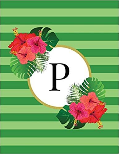 indir Green Striped Tropical Floral Monogram Journal with Letter P