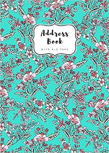 Address Book with A-Z Tabs: B6 Contact Journal Small | Alphabetical Index | Fantasy Vintage Floral Design Turquoise indir