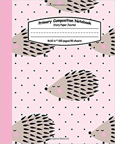 indir Primary Composition Notebook: Pretty Girly Handwriting Notebook with Dashed Mid-line and Drawing Space | Grades K-2, 100 Story Pages | Cute Pink Hand Drawn Hedgehog Pattern