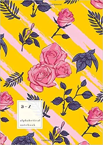 indir A-Z Alphabetical Notebook: A4 Large Ruled-Journal with Alphabet Index | Rose Floral Diagonal Stripe Cover Design | Yellow