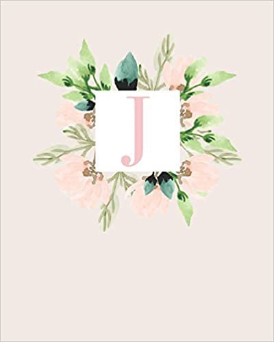 indir J: 110 Dot-Grid Pages | Monogram Journal and Notebook with a Classic Light Pink Background of Vintage Floral Leaves in a Watercolor Design | ... Journal | Monogramed Composition Notebook