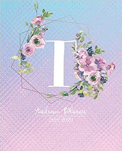 indir Academic Planner 2019-2020: Pink Purple and Blue Matte Iridescent with Mauve Flowers Monogram Letter T Academic Planner July 2019 - June 2020 for Students, Moms and Teachers (School and College)