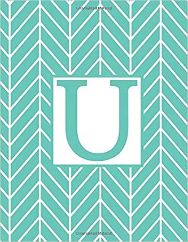 indir U: Monogram Initial U Notebook for Women and Girls-Geometric Blue and White-120 Pages 8.5 x 11