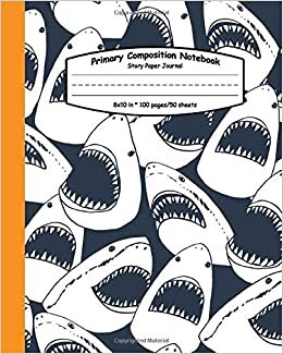 indir Primary Composition Notebook: Cartoon Animal Grades K-2 Composition School Book with Picture Space - Hungry Shark Ocean Print Story Paper Journal &amp; ... Exercise Notebook with Dashed Middle Line