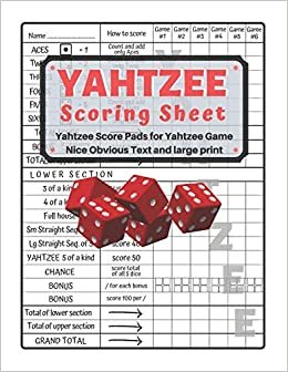 Yahtzee Scoring Sheet: V.2 Yahtzee Score Pads for Yahtzee Game Nice Obvious Text and large print yahtzee score card 8.5 by 11 inchv indir