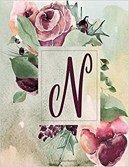 N: Wine Green Floral 8.5”x11” Lined Notebook (Wine Green Floral 8.5”x11” Notebook Alphabet Series - Letter N) indir