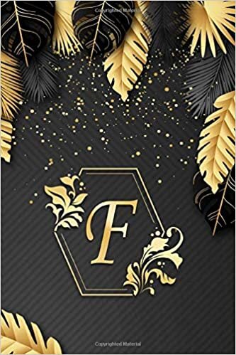 indir F Letter Initial Monogram Notebook: Pretty Dark Gray &amp; Gold leafes Confetti Glitter Monogrammed Blank Lined Notebook, Writing Pad, Journal or Diary, ... Kids, Girls &amp; Women – 120 Pages – Size 6x9