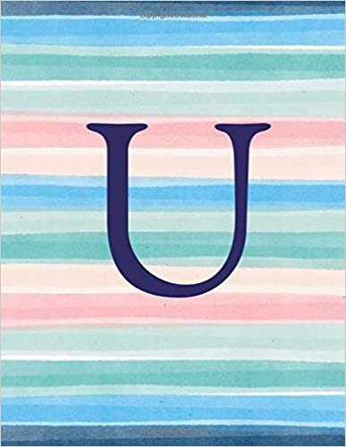indir U: Monogram Initial U Notebook for Women and Girls-Ombre Beachy Vibes Stripes-120 Pages 8.5 x 11