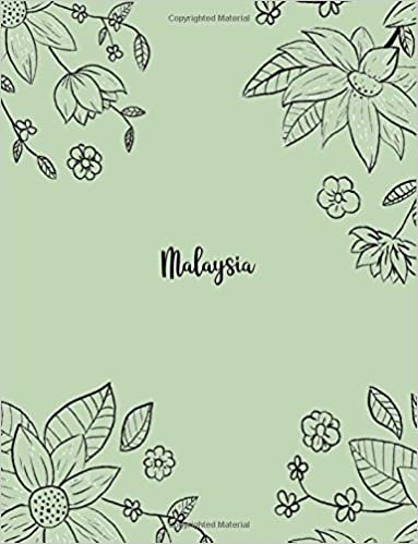 indir Malaysia: 110 Ruled Pages 55 Sheets 8.5x11 Inches Pencil draw flower Green Design for Notebook / Journal / Composition with Lettering Name, Malaysia