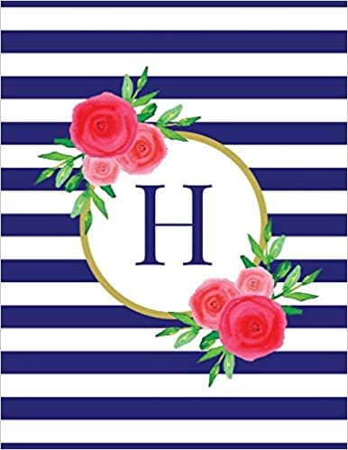 indir Navy and White Striped Coral Floral Monogram Journal with Letter H