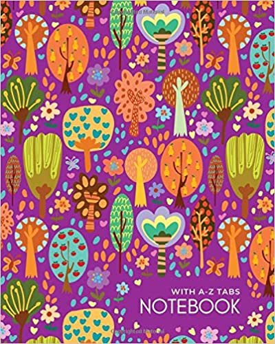 Notebook with A-Z Tabs: 8x10 Lined-Journal Organizer Large with Alphabetical Sections Printed | Cute Stylish Forest Design Purple indir
