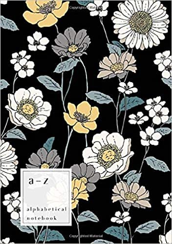 A-Z Alphabetical Notebook: A5 Medium Ruled-Journal with Alphabet Index | Pretty Drawing Floral Cover Design | Black indir