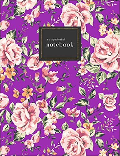indir A-Z Alphabetical Notebook: 8.5 x 11 Large Ruled-Journal with A-Z Alphabetical Labels | Vintage Floral Rose Cover Design | Purple