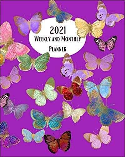 2021 Weekly and Monthly Planner: Colorful Butterflies Purple Background - Monthly Calendar with U.S./UK/ Canadian/Christian/Jewish/Muslim Holidays– ... Nature Animals For Work Business School indir