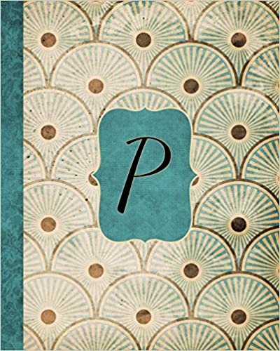 indir P: Antique Aqua Pattern Journal, Monogram Initial Letter P, Gratitude Interior Pages