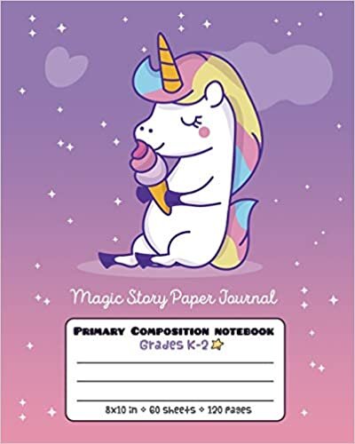 indir Primary Composition Notebook Grades K-2 Magic Story Paper Journal: Picture drawing and Dash Mid Line hand writing paper - Purple Ice cream Unicorn Design (Unicorn Magic Story Journal, Band 5)