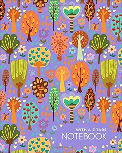 indir Notebook with A-Z Tabs: 8x10 Lined-Journal Organizer Large with Alphabetical Sections Printed | Cute Stylish Forest Design Blue-Violet