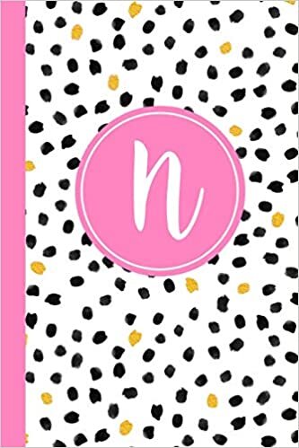 indir N: Confetti Polka Dot Letter N Monogram personalized Journal, Black White &amp; Pink Monogrammed Notebook, Lined 6x9 inch College Ruled 120 page perfect bound Glossy Soft Cover