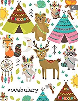 indir Vocabulary: 8.5 x 11 Notebook 3 Columns Large | A-Z Alphabetical Sections | Tribal Animal Camping Design White