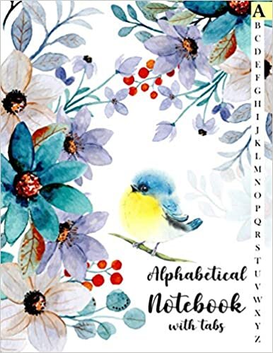 indir Alphabetical Notebook with Tabs: Large Lined-Journal Organizer with A-Z Index Tabs Printed, Alphabetic Password Book, Blue Bird and Flower Watercolor Cover Design