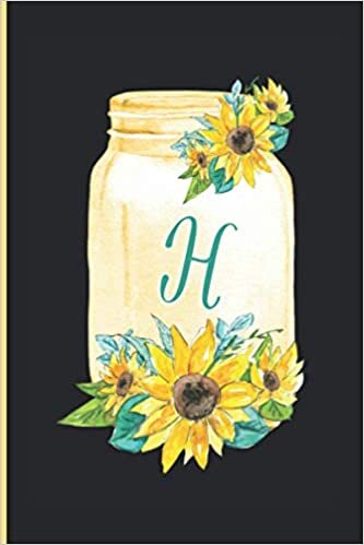 indir H: Cute Watercolor Sunflower Journal for Women, Monogram Initial Capital Letter H, Personalized Mason Jar Lined Writing Diary